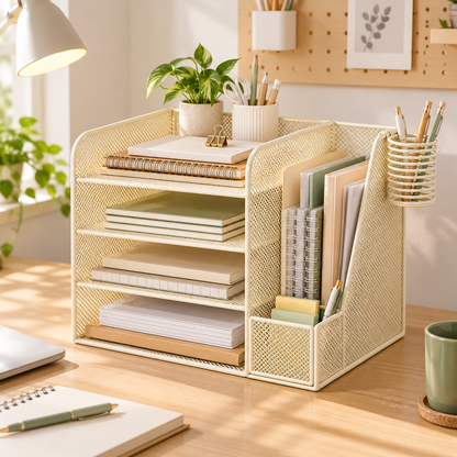 📚 Multi-Tier Desktop File Organizer | Document & Stationery Storage Rack