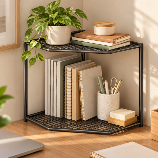 🗂️ 2-Tier Corner Shelf | Metal Storage Rack | Space-Saving Organizer