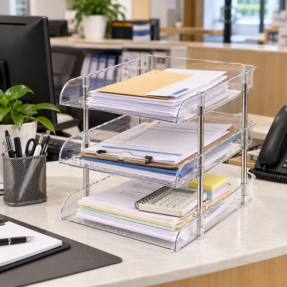📚 3-Tier Office Desk Organizer | Clear Document & Supply Storage Rack