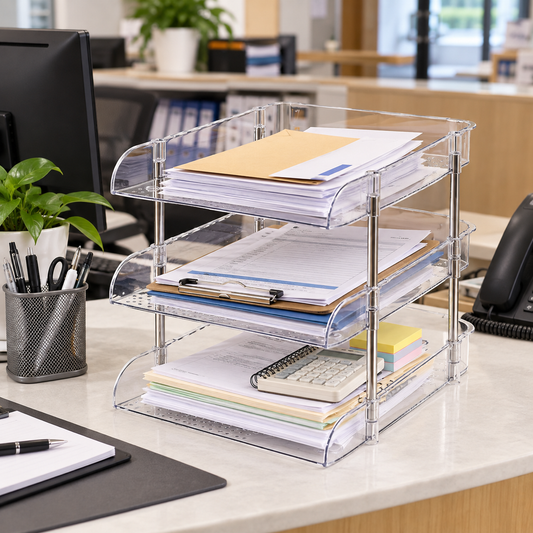 📚 3-Tier Office Desk Organizer | Clear Document & Supply Storage Rack
