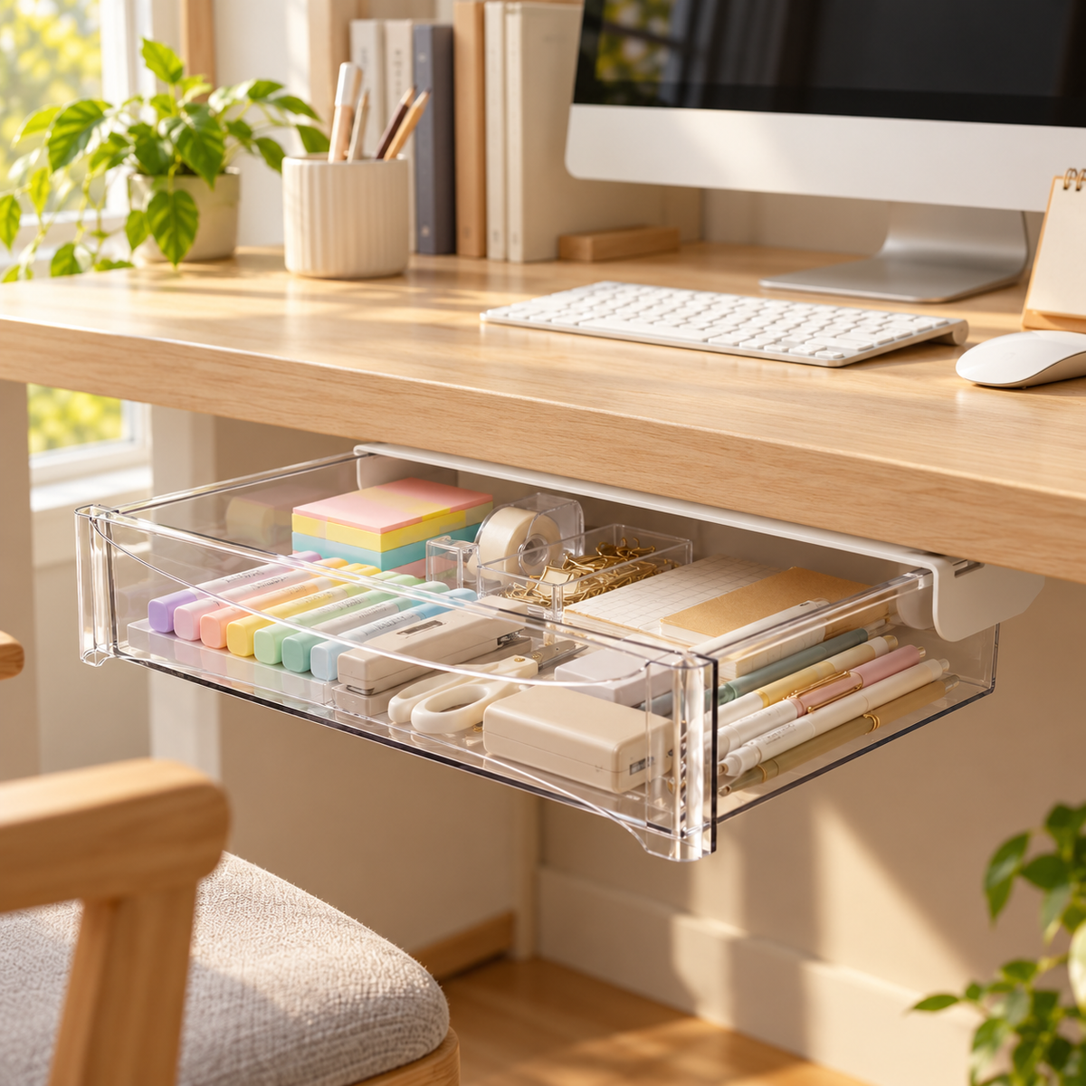 🗄️ Under-Desk Pull-Out Storage Drawer | Hidden Desktop Organizer