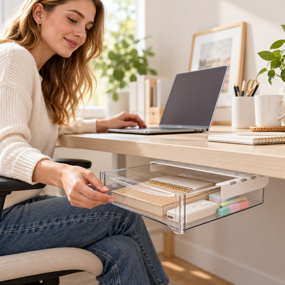 🗄️ Under-Desk Pull-Out Storage Drawer | Hidden Desktop Organizer