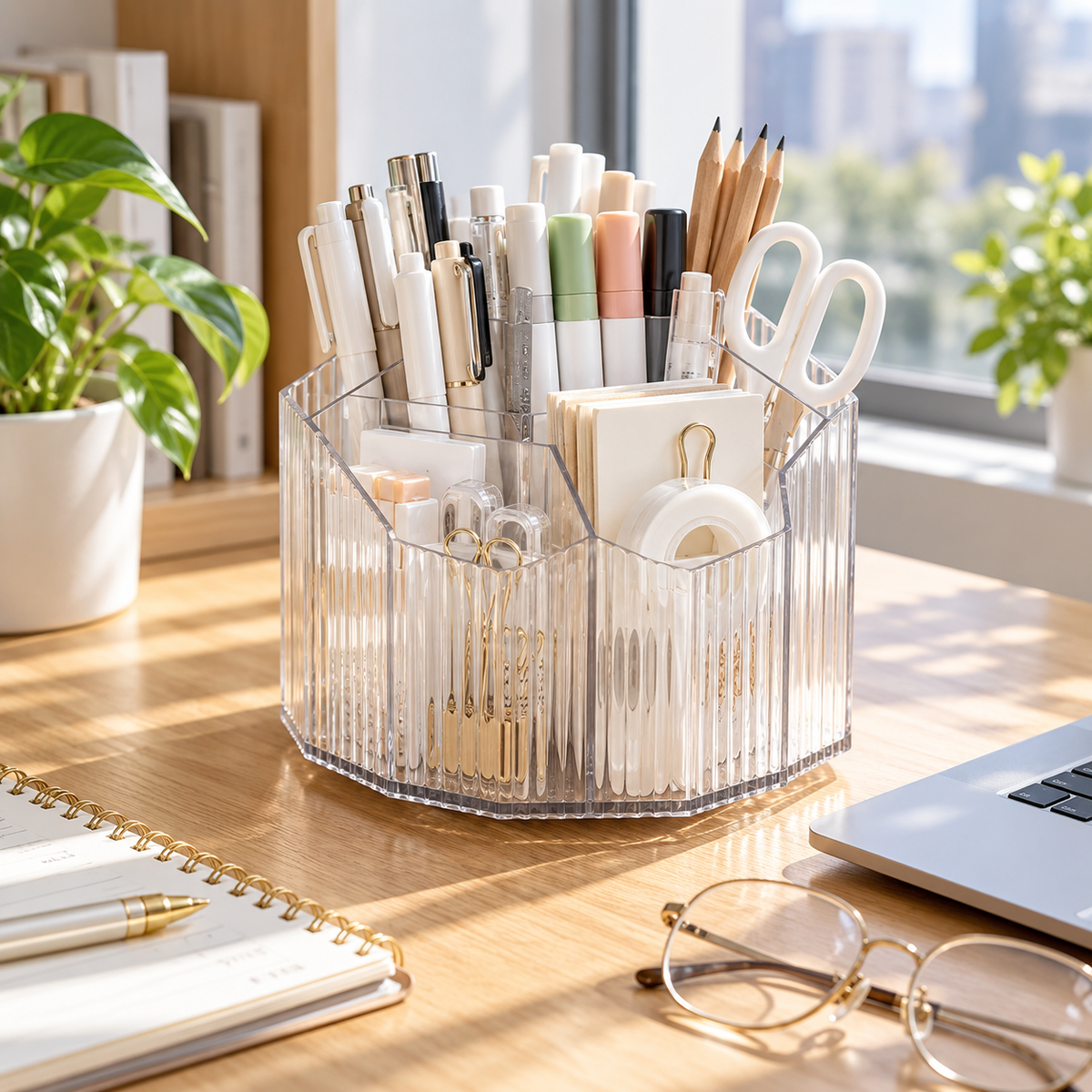 ✏️ 360° Rotating Desktop Stationery Organizer | Multi-Compartment Desk Storage
