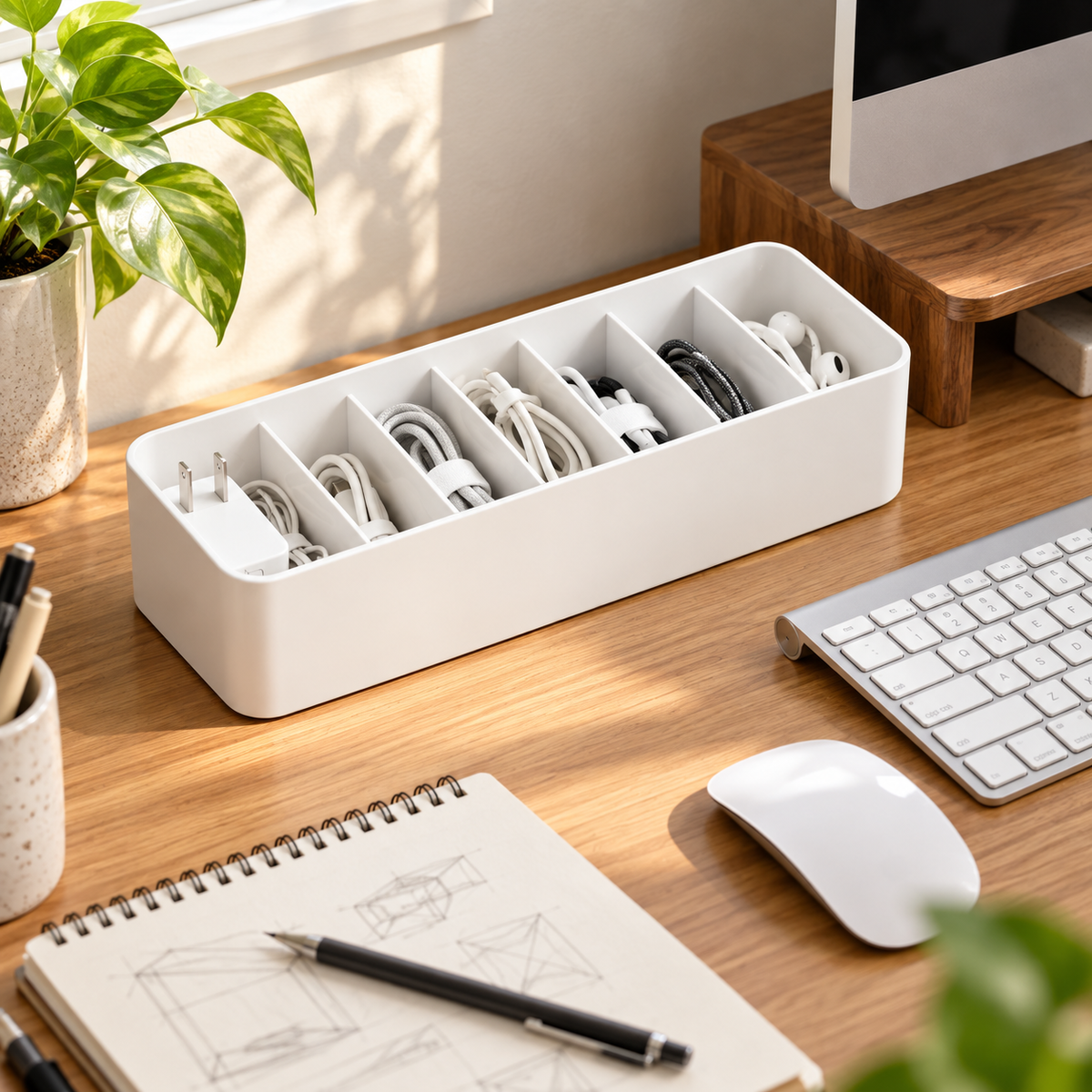 🔌 Desktop Cable Organizer | Multi-Compartment Cord Storage | Clean & Clutter-Free Workspace