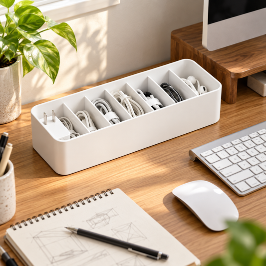 🔌 Desktop Cable Organizer | Multi-Compartment Cord Storage | Clean & Clutter-Free Workspace