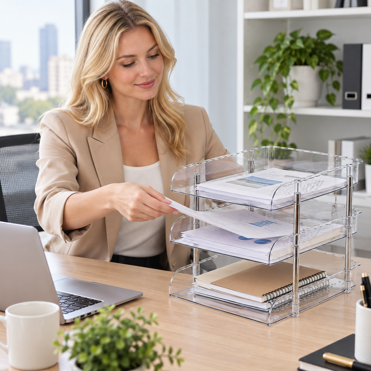 📚 3-Tier Office Desk Organizer | Clear Document & Supply Storage Rack