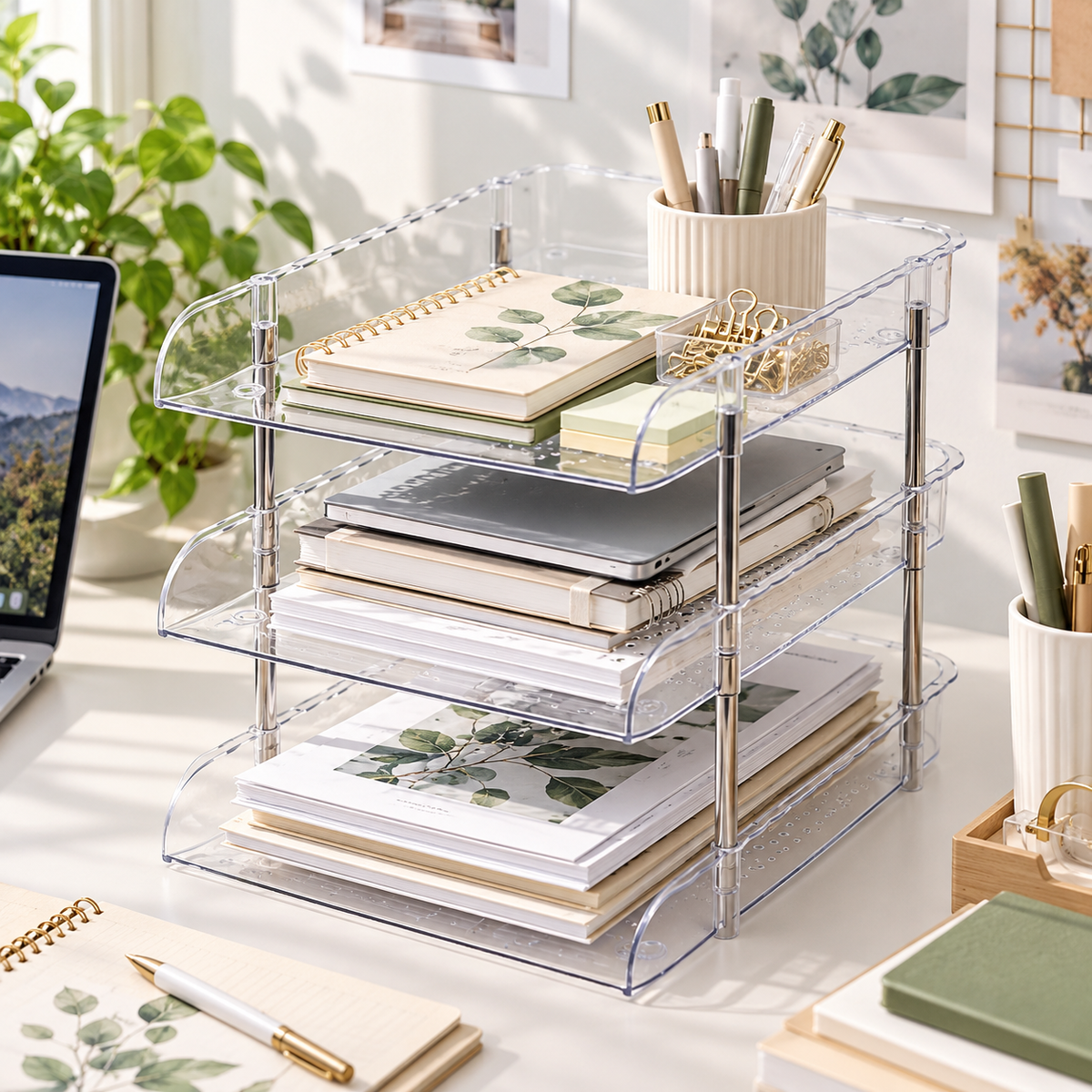📚 3-Tier Office Desk Organizer | Clear Document & Supply Storage Rack
