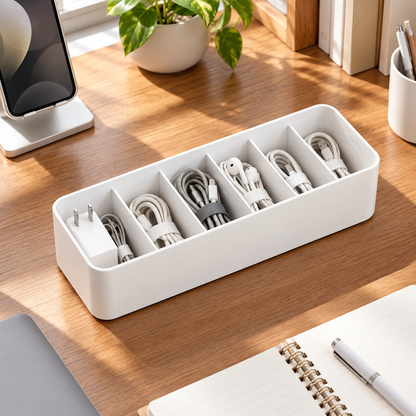 🔌 Desktop Cable Organizer | Multi-Compartment Cord Storage | Clean & Clutter-Free Workspace