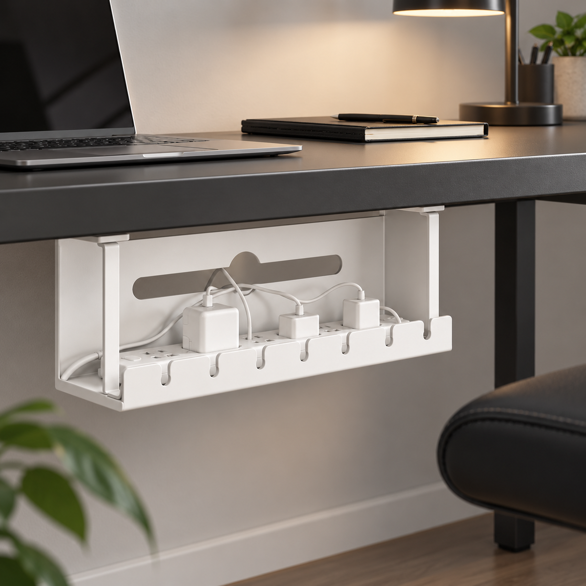 🔌 Under-Desk Cable Management Tray | Metal Cord Organizer | Hidden Wire Storage for Clean Workspaces