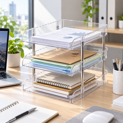 📚 3-Tier Office Desk Organizer | Clear Document & Supply Storage Rack