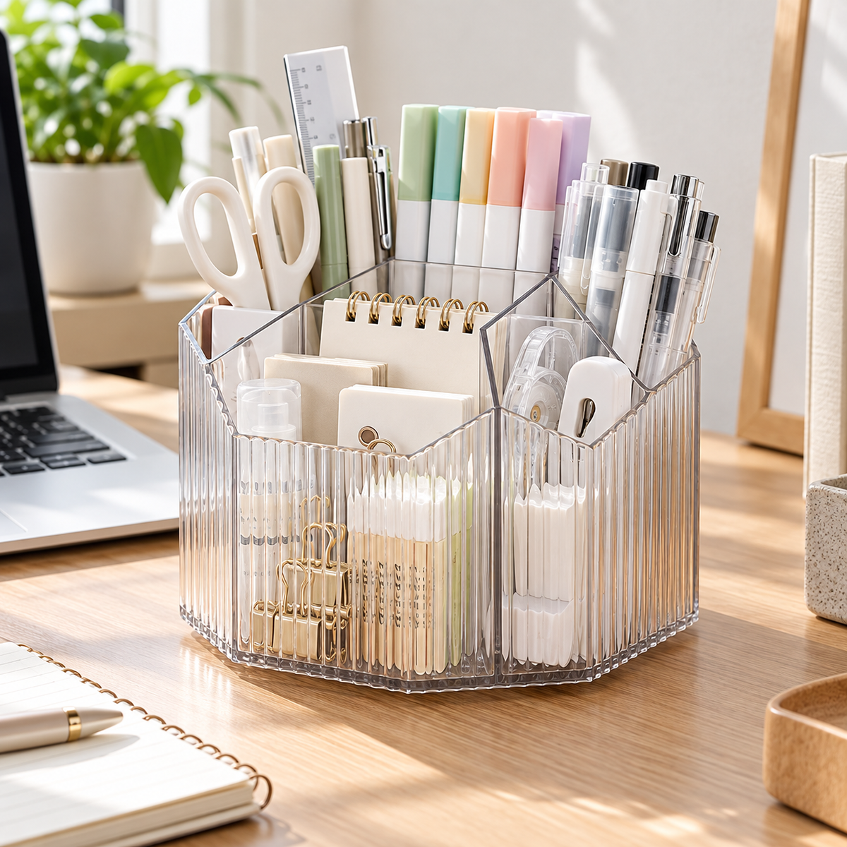 ✏️ 360° Rotating Desktop Stationery Organizer | Multi-Compartment Desk Storage