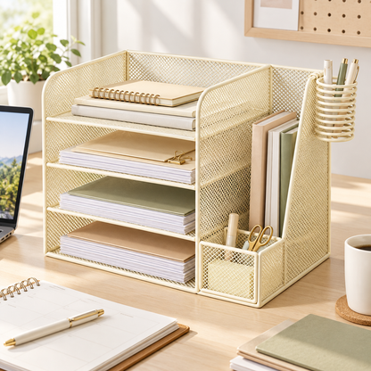 📚 Multi-Tier Desktop File Organizer | Document & Stationery Storage Rack