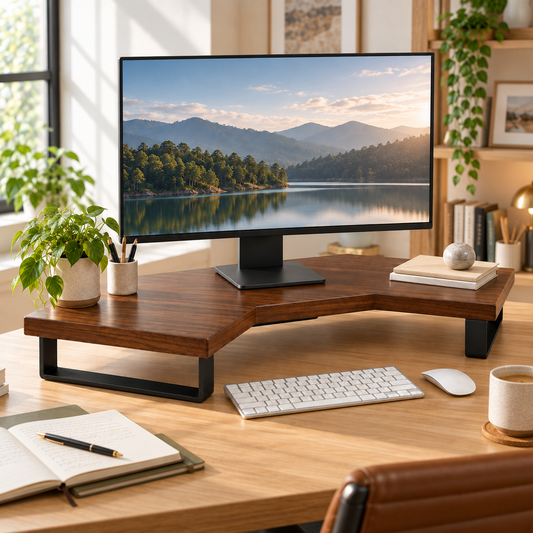 🖥️ Corner Monitor Riser | Wood Desktop Stand | Elevated Workspace Organizer