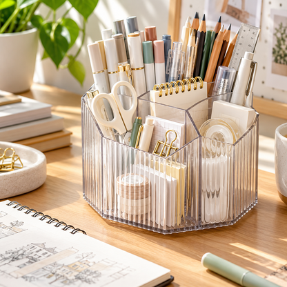 ✏️ 360° Rotating Desktop Stationery Organizer | Multi-Compartment Desk Storage