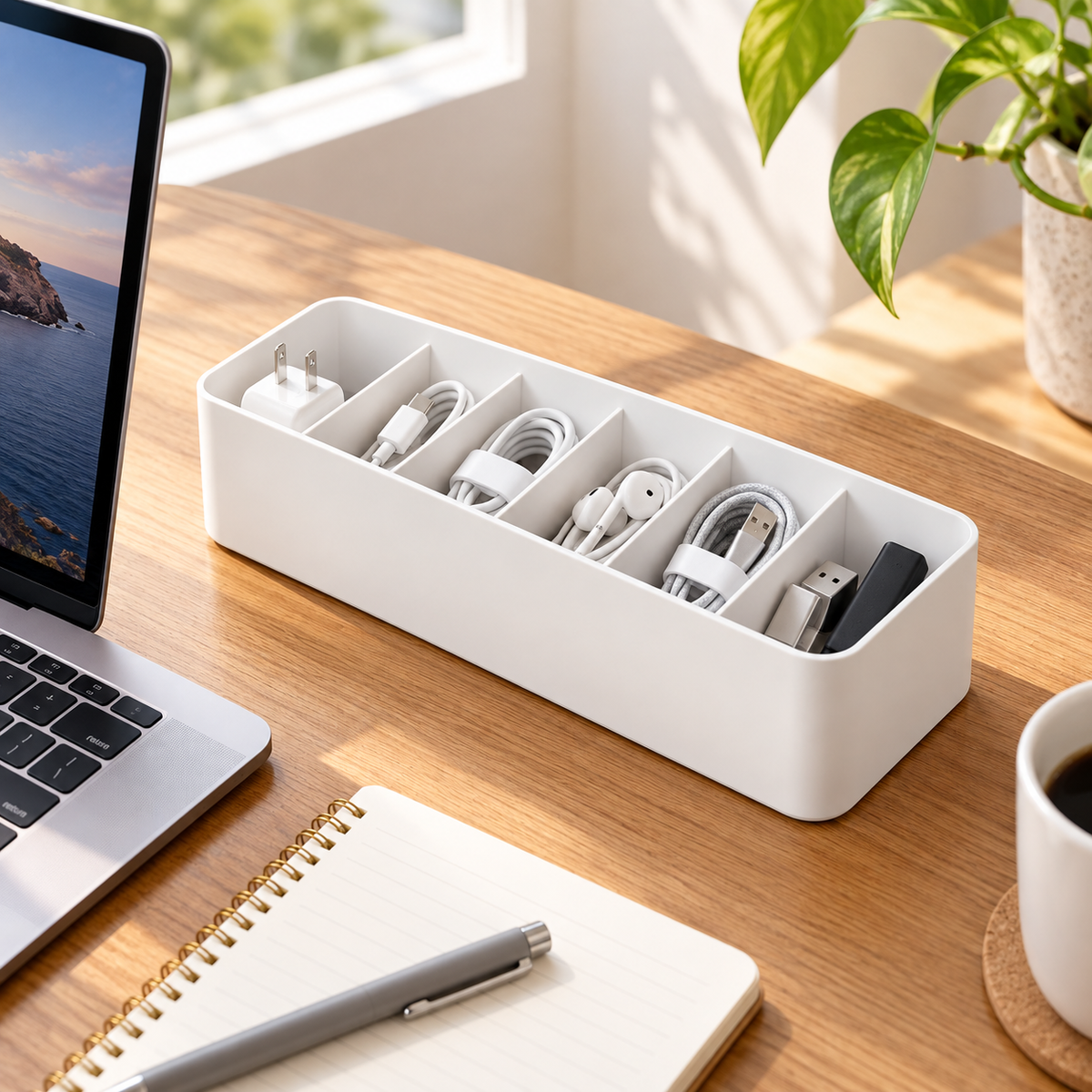 🔌 Desktop Cable Organizer | Multi-Compartment Cord Storage | Clean & Clutter-Free Workspace