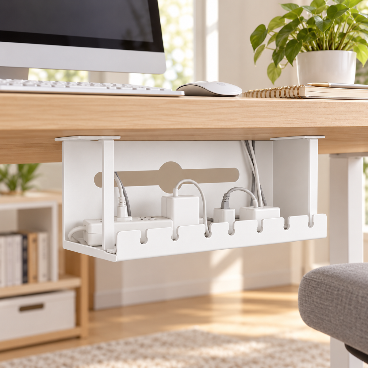 🔌 Under-Desk Cable Management Tray | Metal Cord Organizer | Hidden Wire Storage for Clean Workspaces