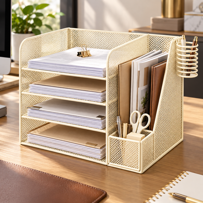 📚 Multi-Tier Desktop File Organizer | Document & Stationery Storage Rack