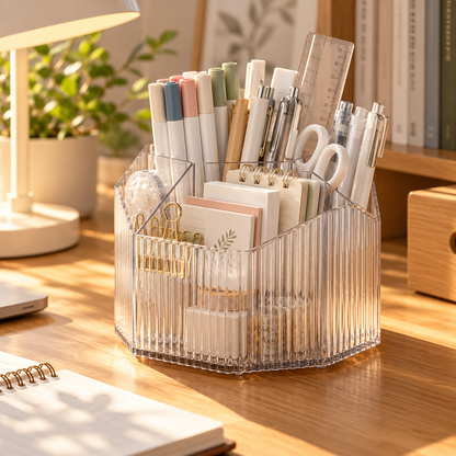 ✏️ 360° Rotating Desktop Stationery Organizer | Multi-Compartment Desk Storage