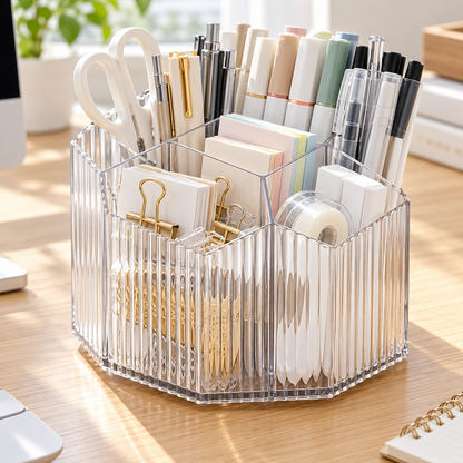 ✏️ 360° Rotating Desktop Stationery Organizer | Multi-Compartment Desk Storage