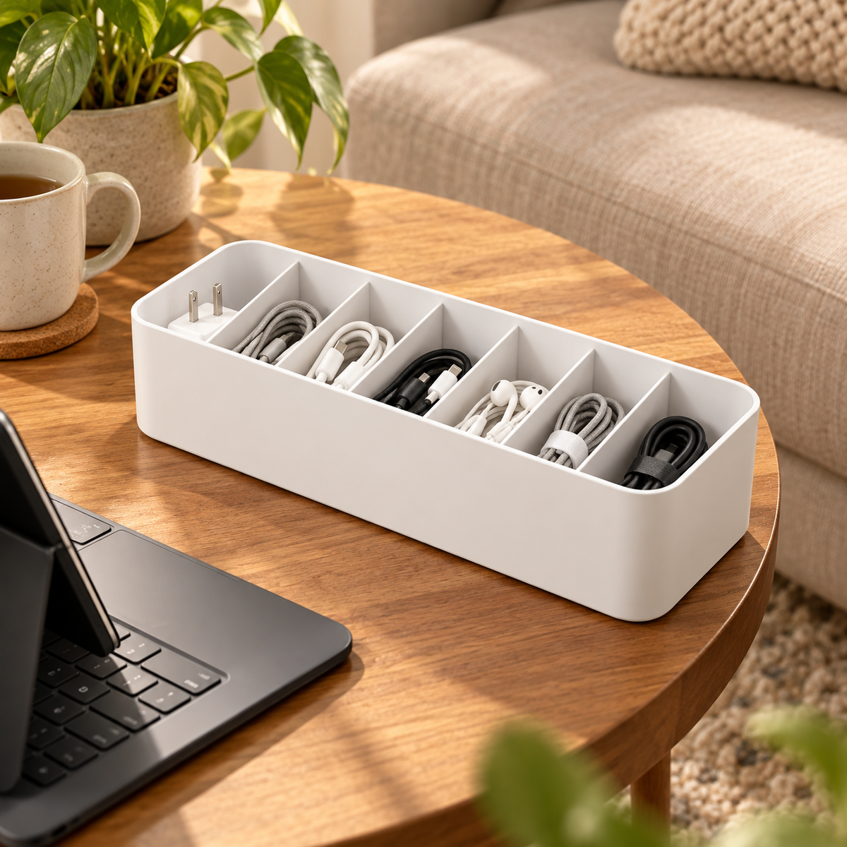 🔌 Desktop Cable Organizer | Multi-Compartment Cord Storage | Clean & Clutter-Free Workspace