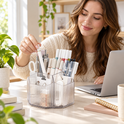✏️ 360° Rotating Desktop Stationery Organizer | Multi-Compartment Desk Storage