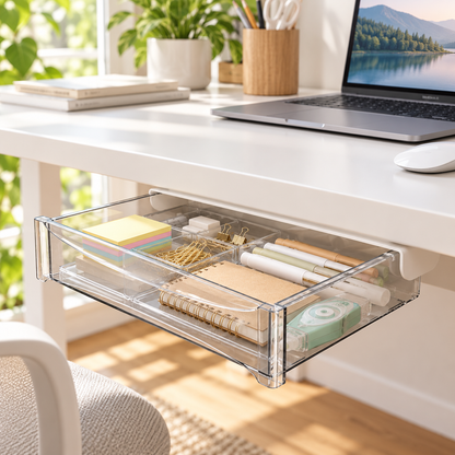 🗄️ Under-Desk Pull-Out Storage Drawer | Hidden Desktop Organizer