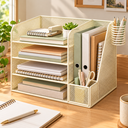 📚 Multi-Tier Desktop File Organizer | Document & Stationery Storage Rack