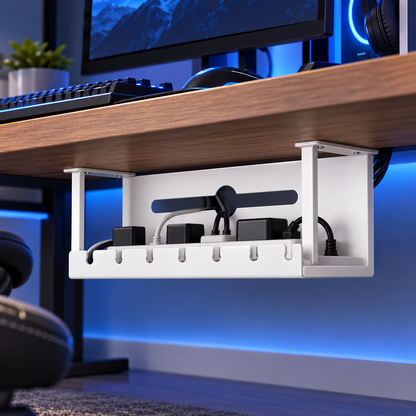 🔌 Under-Desk Cable Management Tray | Metal Cord Organizer | Hidden Wire Storage for Clean Workspaces