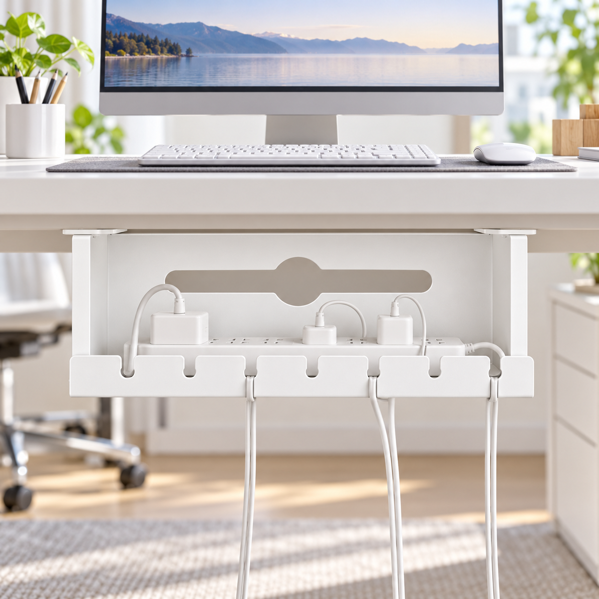 🔌 Under-Desk Cable Management Tray | Metal Cord Organizer | Hidden Wire Storage for Clean Workspaces