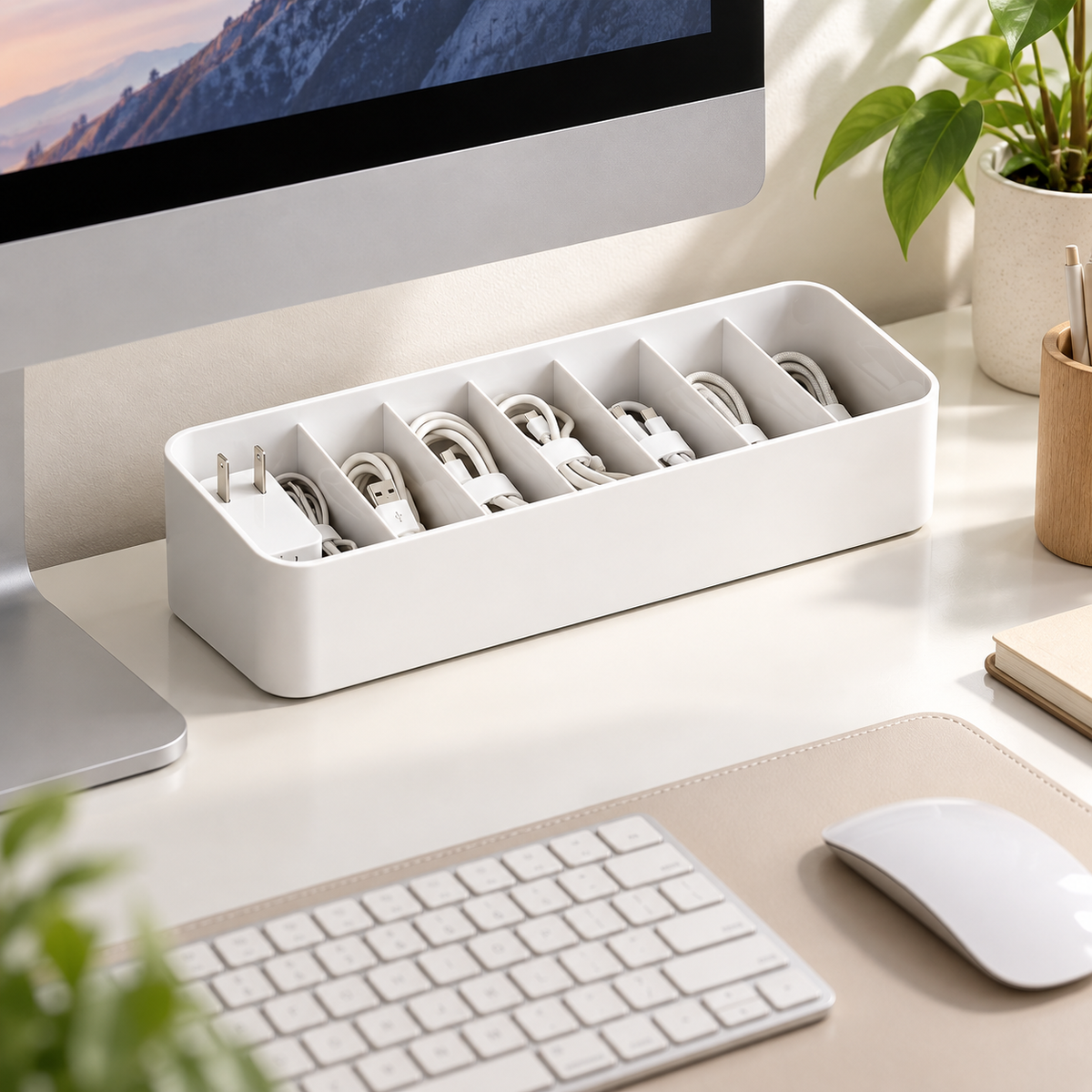 🔌 Desktop Cable Organizer | Multi-Compartment Cord Storage | Clean & Clutter-Free Workspace