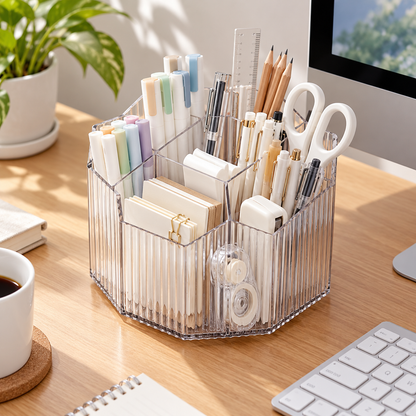✏️ 360° Rotating Desktop Stationery Organizer | Multi-Compartment Desk Storage